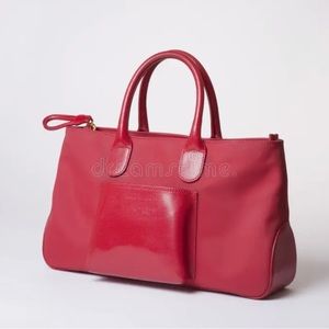 Vintage Lancel Red Nylon Canvas & Leather Tote Hand Bag Purse